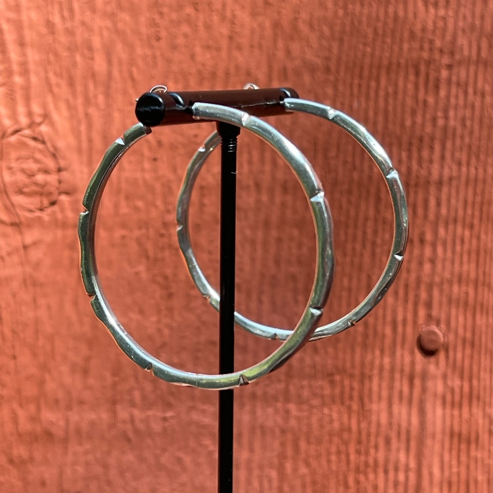 Solid Sterling Silver (.925) Classic Round Hoop Earrings: Southwest / Boho